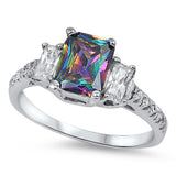 Rainbow Topaz CZ Unique Elegant Polished Ring Sterling Silver Band Sizes 5-11