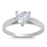 White CZ Polished Heart Solitaire Love Ring .925 Sterling Silver Band Sizes 5-10