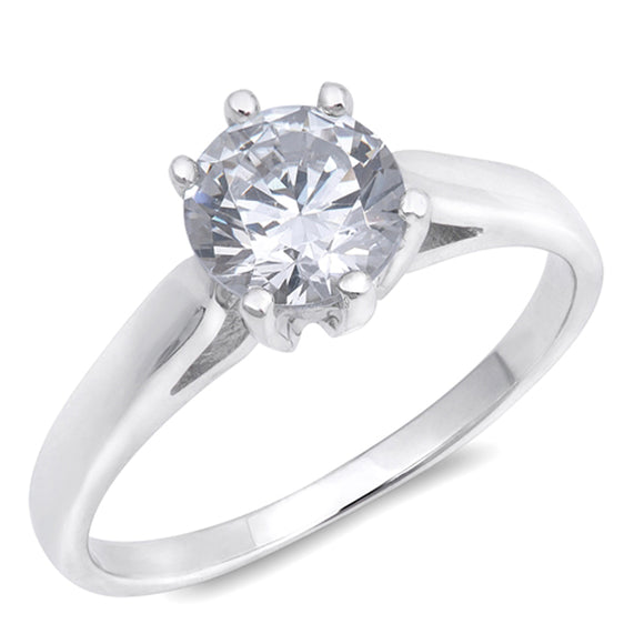 Clear CZ Solitaire Polished Simple Ring New .925 Sterling Silver Band Sizes 5-10