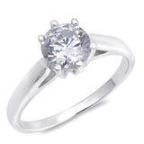 Clear CZ Solitaire Polished Simple Ring New .925 Sterling Silver Band Sizes 5-10