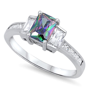 Rainbow Topaz CZ Unique Polished Ring New .925 Sterling Silver Band Sizes 5-11