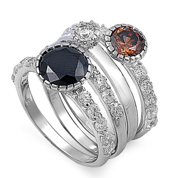 Black CZ Unique Polished Elegant Ring Set .925 Sterling Silver Band Sizes 6-10