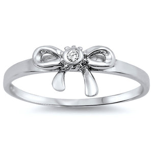 White CZ Cute Bow Polished Thin Ring New .925 Sterling Silver Band Sizes 4-10