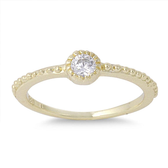 Gold Tone Clear CZ Ring New .925 Sterling Silver Ball Band Design Sizes 2-12