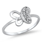 Girl's Butterfly White CZ Classic Ring New .925 Sterling Silver Band Sizes 4-9