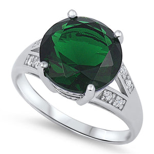 Emerald CZ Elegant Unique Polished Ring New .925 Sterling Silver Band Sizes 6-10