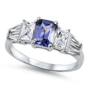 Tanzanite CZ Polished Solitaire Simple Ring New Sterling Silver Band Sizes 5-11