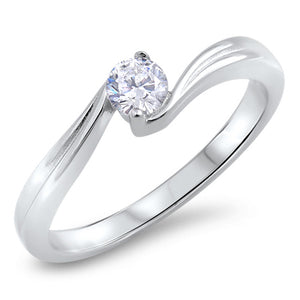 Clear CZ Simple Swirl Solitaire Ring New .925 Sterling Silver Band Sizes 5-10