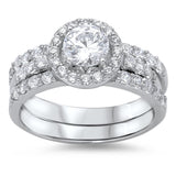 Clear CZ Elegant Simple Halo Ring Set New .925 Sterling Silver Band Sizes 5-10