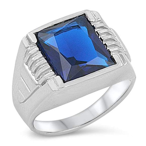 Men's Blue Sapphire CZ Fashion Ring New .925 Sterling Silver Band Sizes 9-13