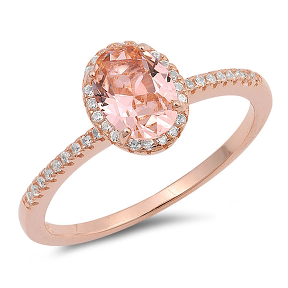 Rose Gold-Tone Oval Champagne CZ Ring New .925 Sterling Silver Band Sizes 4-12