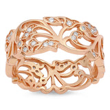 Rose Gold-Tone Filigree White CZ Wide Ring .925 Sterling Silver Band Sizes 5-12