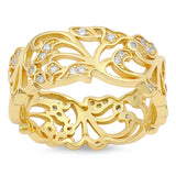 Yellow Gold-Tone Filigree White CZ Wide Ring 925 Sterling Silver Band Sizes 5-12