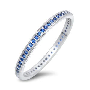 Blue Sapphire CZ Eternity Thumb Simple Ring .925 Sterling Silver Band Sizes 4-10