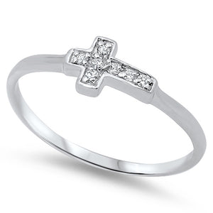 Small Cross Clear CZ Fashion Simple Ring New 925 Sterling Silver Band Sizes 2-10