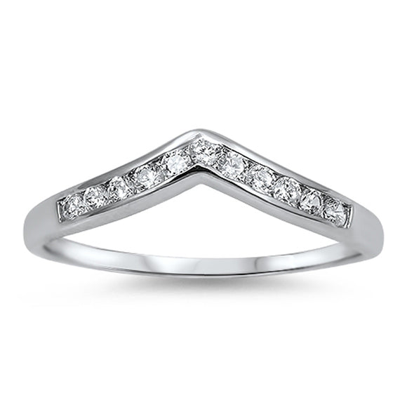 Pointed V Chevron Clear CZ Cute Ring New .925 Sterling Silver Band Sizes 4-10