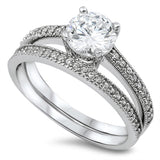 Clear CZ Polished Wedding Engagement Ring .925 Sterling Silver Band Sizes 5-10