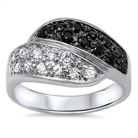 Black CZ Unique Polished Elegant Ring New .925 Sterling Silver Band Sizes 6-10