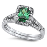 Emerald CZ Elegant Polished Ring Set New .925 Sterling Silver Band Sizes 5-10