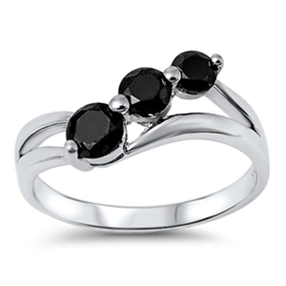 Triple Black CZ Cute Journey Ring New .925 Sterling Silver Band Sizes 4-10