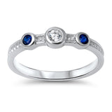 Blue Sapphire CZ Circle Polished Elegant Ring Sterling Silver Band Sizes 5-10