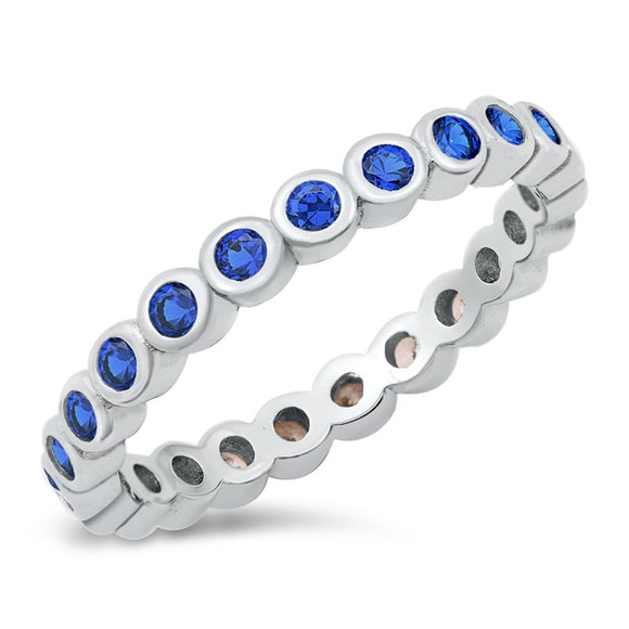Blue Sapphire CZ Eternity Stackable Chic Ring Sterling Silver Band Sizes 4-10