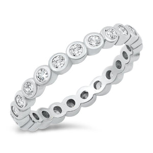 Clear CZ Polished Eternity Circle Ring New .925 Sterling Silver Band Sizes 4-10