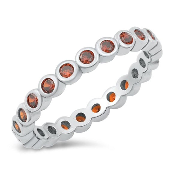 Garnet CZ Cute Eternity Forever Ring New .925 Sterling Silver Band Sizes 5-10