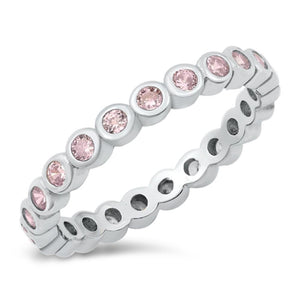 Pink CZ Classic Eternity Forever Ring New .925 Sterling Silver Band Sizes 5-10