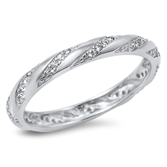 Eternity Wave Clear CZ Stackable Ring New .925 Sterling Silver Band Sizes 5-10