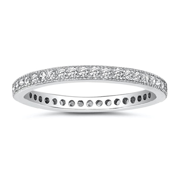 Eternity White CZ Fashion Ring New 925 Sterling Silver Stackable Band Sizes 4-10