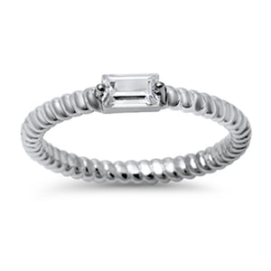 Clear CZ Rope Simple Polished Ring New 925 Sterling Silver Thumb Band Sizes 4-10