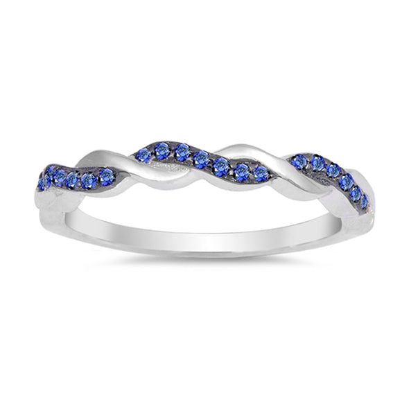 Blue Sapphire CZ Stackable Thin Knot Ring .925 Sterling Silver Band Sizes 4-12