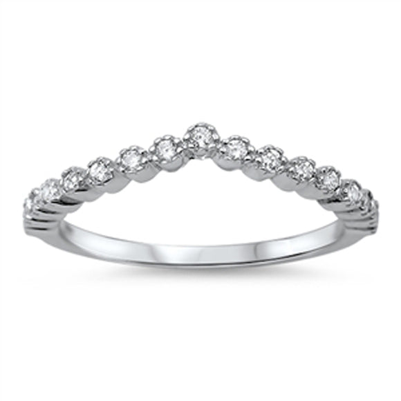 Chevron Clear CZ Polished Ring New 925 Sterling Silver Stackable Band Sizes 4-10