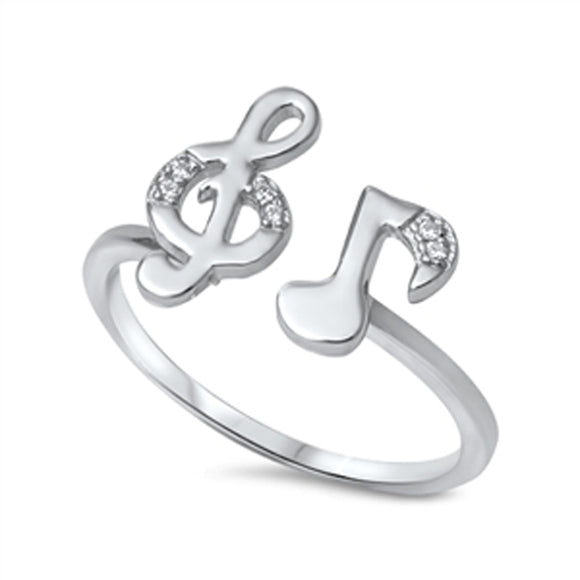 Music Clef Note Clear CZ Fashion Ring New .925 Sterling Silver Band Sizes 4-10