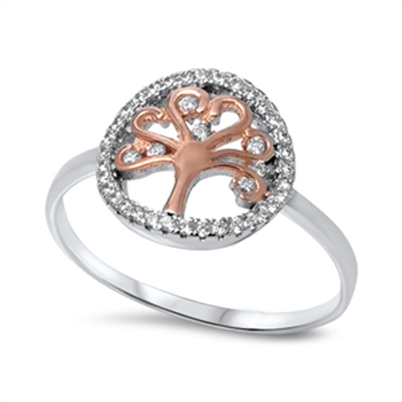 Tree of Life Halo Clear CZ Classic Ring New .925 Sterling Silver Band Sizes 4-10
