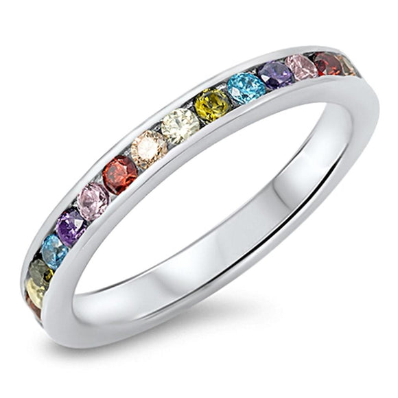 Stackable Multicolor CZ Cute Fashion Ring .925 Sterling Silver Band Sizes 5-10