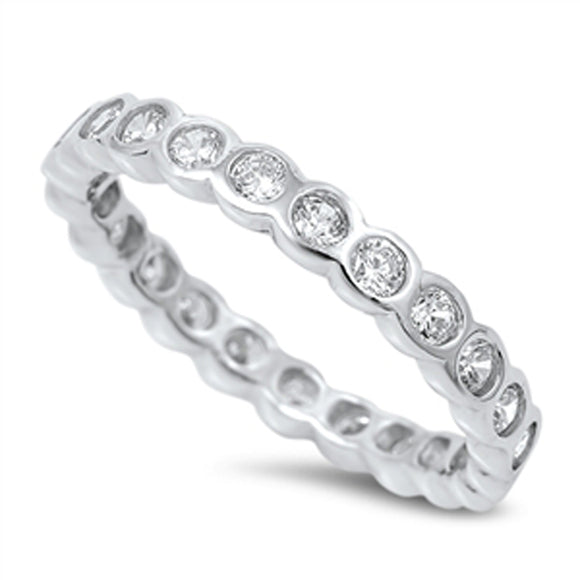 Round Eternity Stackable White CZ Ring New .925 Sterling Silver Band Sizes 5-10