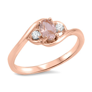 Rose Gold-Tone Traditional Pink CZ Classic Sterling Silver Ring Sizes 4-12