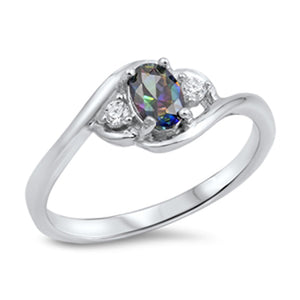 Oval Rainbow Topaz CZ Beautiful Ring New .925 Sterling Silver Band Sizes 4-10