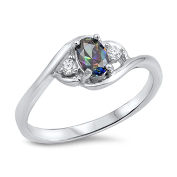 Oval Rainbow Topaz CZ Beautiful Ring New .925 Sterling Silver Band Sizes 4-10