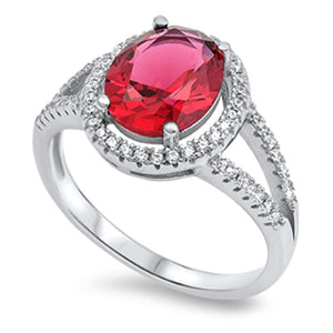 Women's Solitaire Ruby CZ Halo Wedding Ring .925 Sterling Silver Band Sizes 5-10