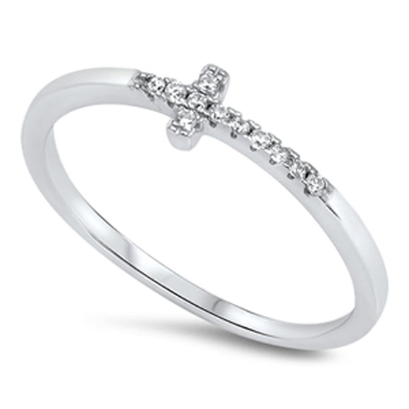 Sideways Cross Clear CZ Unique Ring New .925 Sterling Silver Band Sizes 4-10