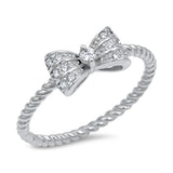 Ribbon Bow Clear CZ Bowtie Ring New .925 Sterling Silver Bali Band Sizes 4-10