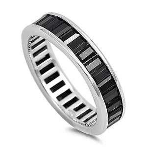 Wide Eternity Black CZ Promise Ring New .925 Sterling Silver Band Sizes 5-10