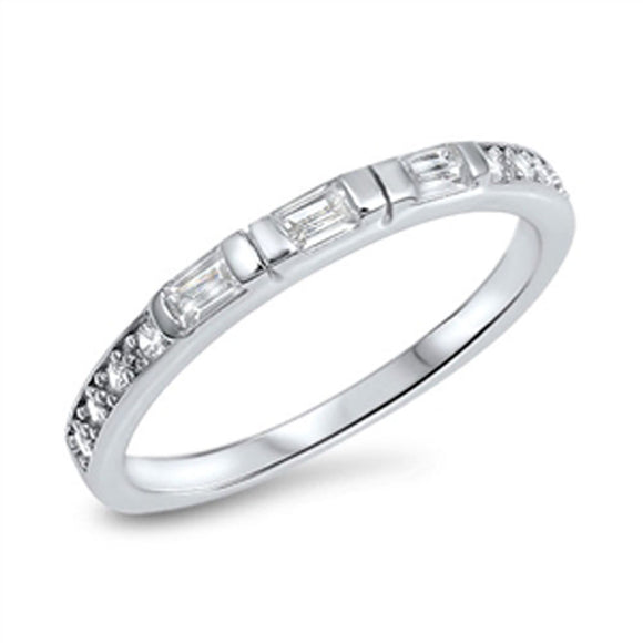 Stackable White CZ Classic Ring New .925 Sterling Silver Wedding Band Sizes 5-10