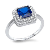 Blue Sapphire CZ Halo Cluster Wedding Ring .925 Sterling Silver Band Sizes 5-10