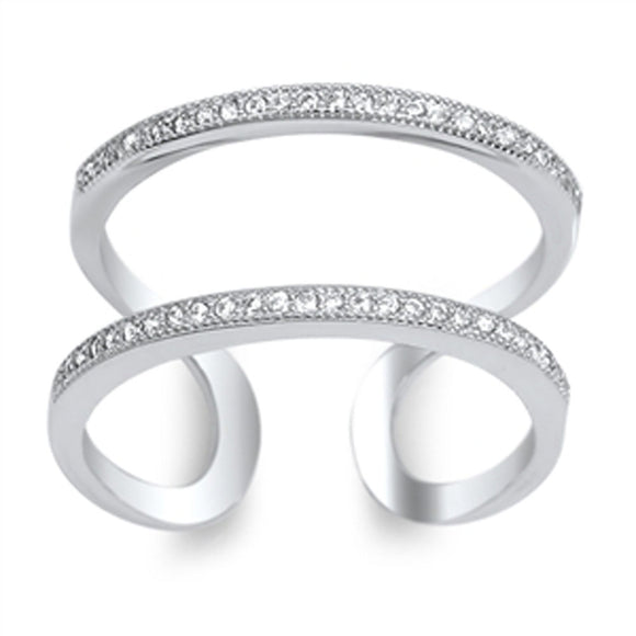 Women's Open Unique Line White CZ Fashion Ring .925 Sterling Silver Sizes 4-10