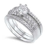 Solitaire Clear CZ Wedding Ring Set New .925 Sterling Silver Band Sizes 5-10