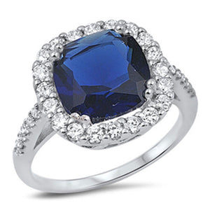 Solitaire Blue Sapphire CZ Halo Ring New .925 Sterling Silver Band Sizes 5-10